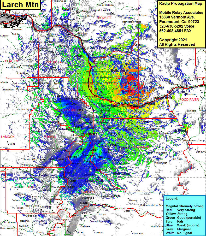 heat map radio coverage Larch Mtn